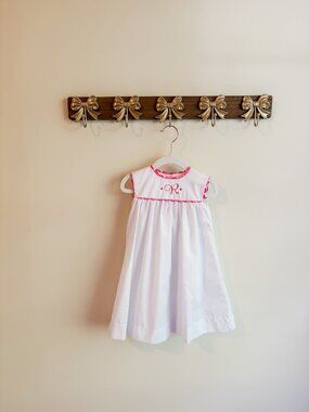Bayou Blanks size 18 months White Dress with Pink Trim and “R” Monogram